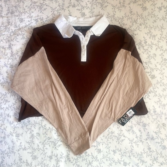 tri-color collared cropped shirt - Picture 1 of 3